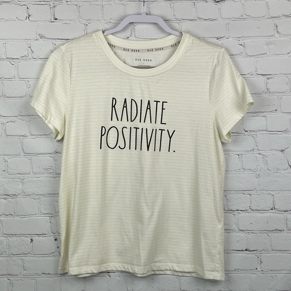 Rae Dunn Tops - Rae Dunn Radiate Positivity T-Shirt-Pale Yellow Stripe Women’s Large